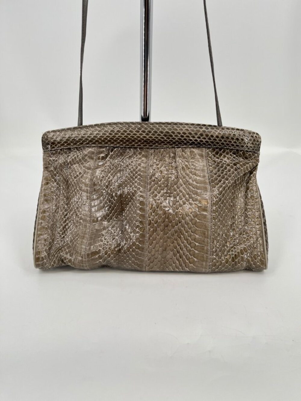 Vintage Varon Snake Clutch Taupe Snakeskin Shoulder Bag Zip Pocket Leather